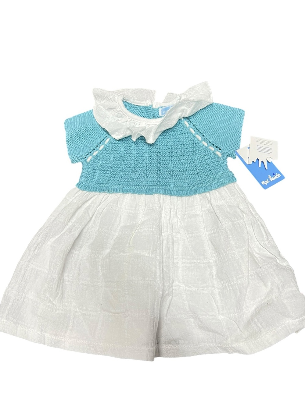 New Mac Ilusion Blue & White Knit-Top Baby Dress with Ruffle Collar 3 Months